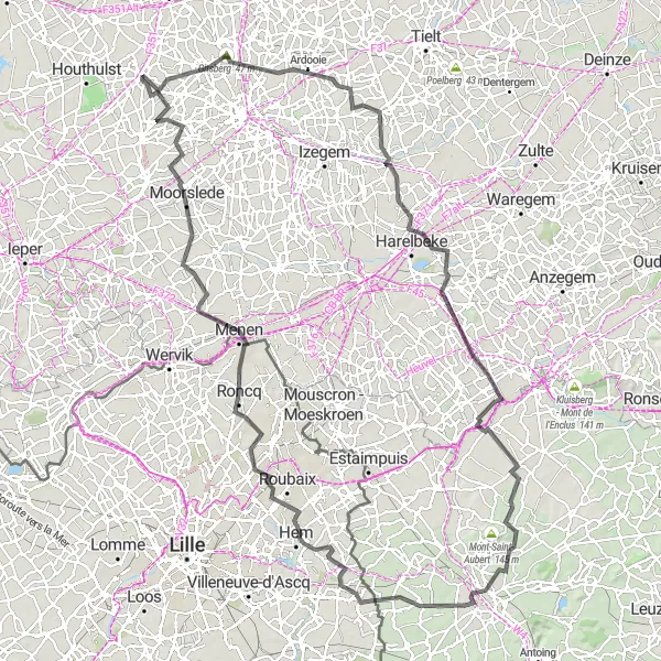 Miniatuurkaart van de fietsinspiratie "Historische Wegen Road Route" in Prov. West-Vlaanderen, Belgium. Gemaakt door de Tarmacs.app fietsrouteplanner