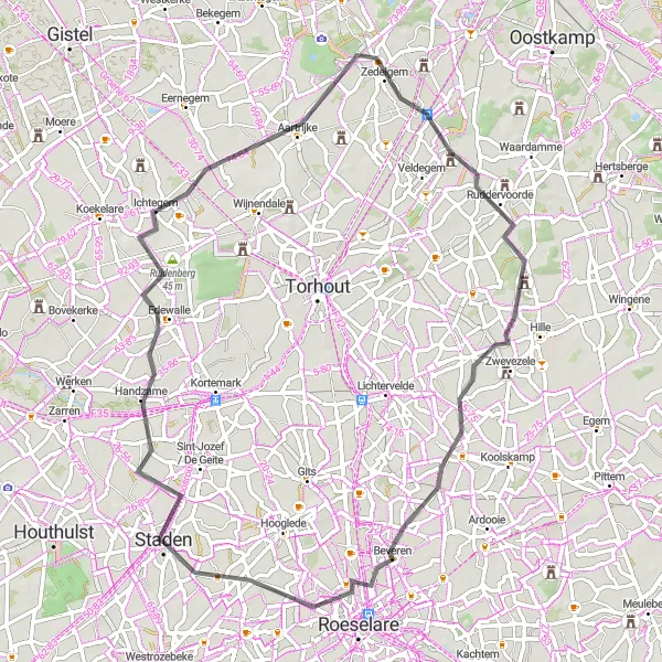 Karten-Miniaturansicht der Radinspiration "Rundfahrt durch West-Vlaanderen" in Prov. West-Vlaanderen, Belgium. Erstellt vom Tarmacs.app-Routenplaner für Radtouren