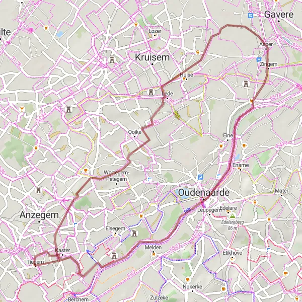 Miniature de la carte de l'inspiration cycliste "Au Coeur des Collines Flamandes" dans la Prov. West-Vlaanderen, Belgium. Générée par le planificateur d'itinéraire cycliste Tarmacs.app
