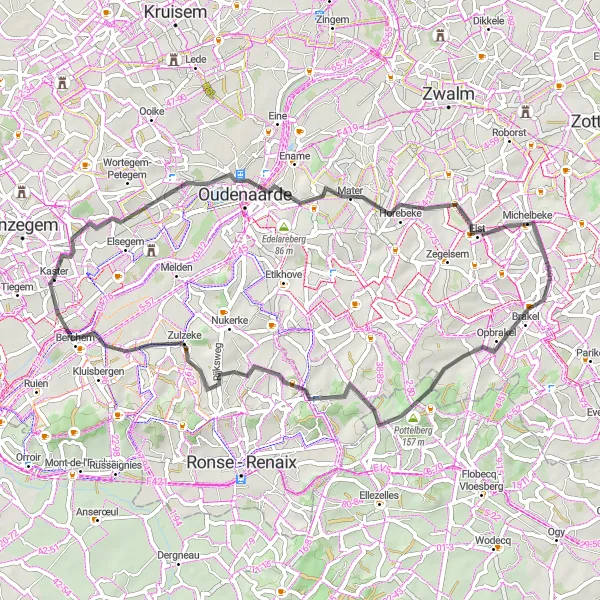 Miniature de la carte de l'inspiration cycliste "Les Collines Flamandes en Roue Libre" dans la Prov. West-Vlaanderen, Belgium. Générée par le planificateur d'itinéraire cycliste Tarmacs.app