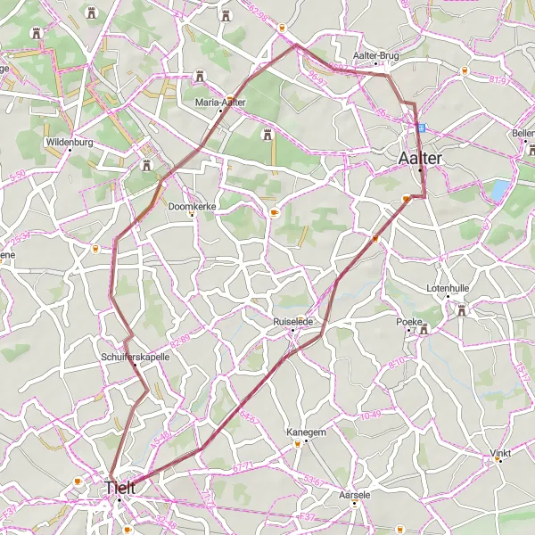 Map miniature of "Schuiferskapelle Loop" cycling inspiration in Prov. West-Vlaanderen, Belgium. Generated by Tarmacs.app cycling route planner