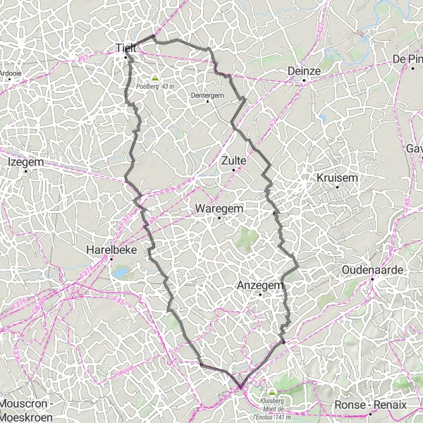 Miniatuurkaart van de fietsinspiratie "Aarsele naar Tielt Route" in Prov. West-Vlaanderen, Belgium. Gemaakt door de Tarmacs.app fietsrouteplanner