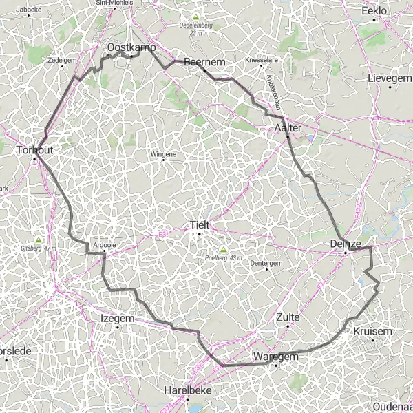 Map miniature of "Historical Road Cycling Tour" cycling inspiration in Prov. West-Vlaanderen, Belgium. Generated by Tarmacs.app cycling route planner