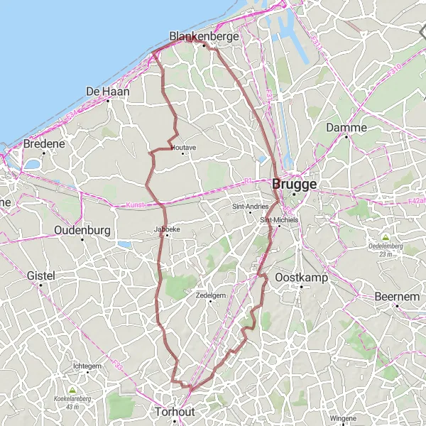 Karten-Miniaturansicht der Radinspiration "Graveltour von Uitkerke nach Blankenberge" in Prov. West-Vlaanderen, Belgium. Erstellt vom Tarmacs.app-Routenplaner für Radtouren