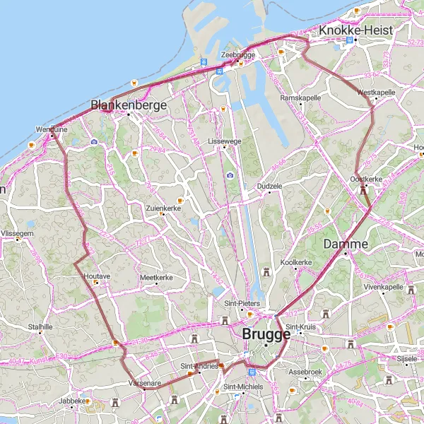 Karten-Miniaturansicht der Radinspiration "Varsenare - Kasteel Het Foreyst Route" in Prov. West-Vlaanderen, Belgium. Erstellt vom Tarmacs.app-Routenplaner für Radtouren