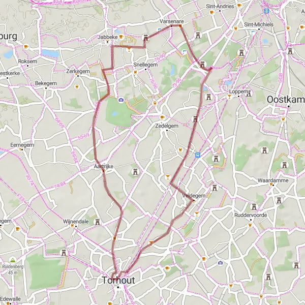 Miniature de la carte de l'inspiration cycliste "Circuit Varsenare - Aartrijke" dans la Prov. West-Vlaanderen, Belgium. Générée par le planificateur d'itinéraire cycliste Tarmacs.app