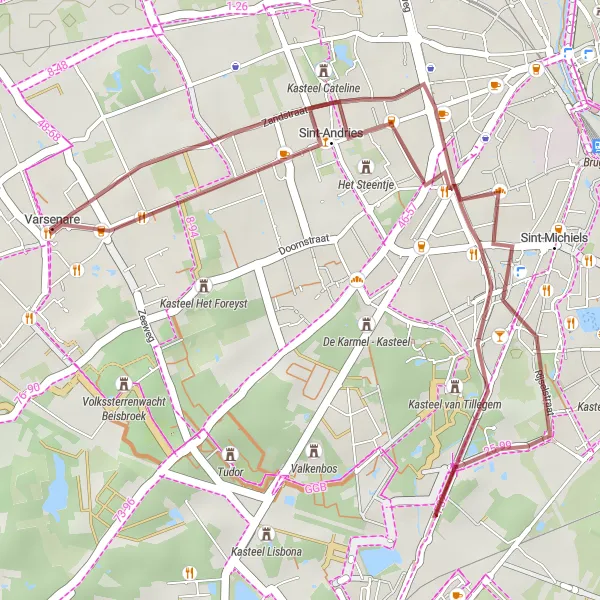 Miniatuurkaart van de fietsinspiratie "Varsenare Gravelbike Route" in Prov. West-Vlaanderen, Belgium. Gemaakt door de Tarmacs.app fietsrouteplanner