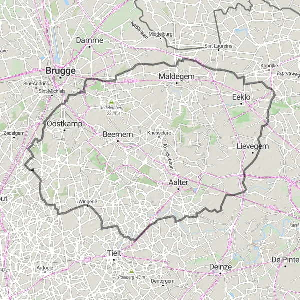 Karten-Miniaturansicht der Radinspiration "Loppem und Poeke erkunden" in Prov. West-Vlaanderen, Belgium. Erstellt vom Tarmacs.app-Routenplaner für Radtouren