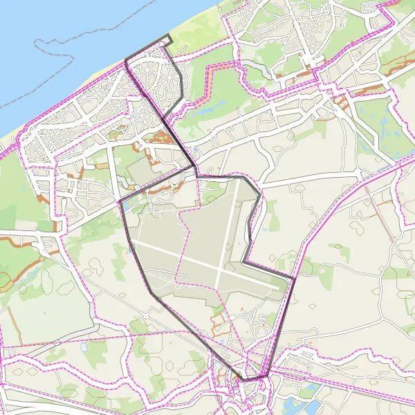 Map miniature of "Coastal Retreat" cycling inspiration in Prov. West-Vlaanderen, Belgium. Generated by Tarmacs.app cycling route planner