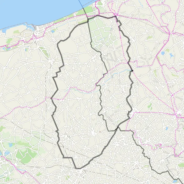 Map miniature of "Road Cycling Adventure in West Flanders" cycling inspiration in Prov. West-Vlaanderen, Belgium. Generated by Tarmacs.app cycling route planner