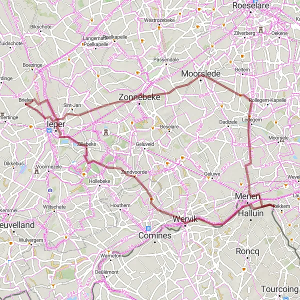 Miniature de la carte de l'inspiration cycliste "Parcours de la Boue et du Bois" dans la Prov. West-Vlaanderen, Belgium. Générée par le planificateur d'itinéraire cycliste Tarmacs.app