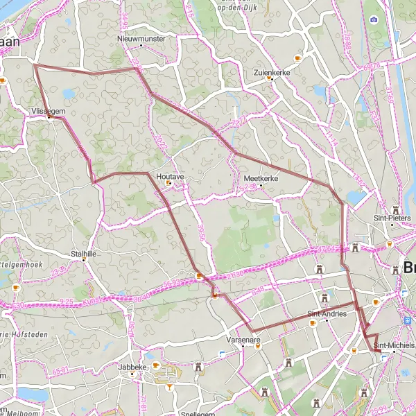 Karten-Miniaturansicht der Radinspiration "Schotterroute ab Vlissegem" in Prov. West-Vlaanderen, Belgium. Erstellt vom Tarmacs.app-Routenplaner für Radtouren