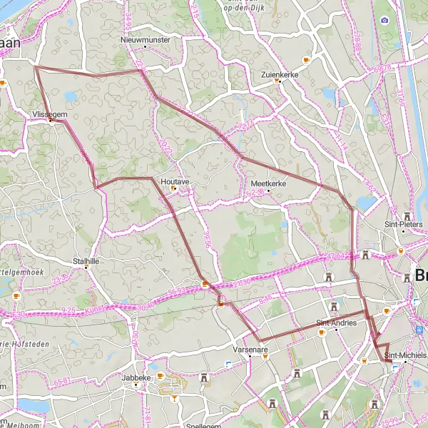 Miniatuurkaart van de fietsinspiratie "Ontdek Kastelen in de omgeving van Vlissegem" in Prov. West-Vlaanderen, Belgium. Gemaakt door de Tarmacs.app fietsrouteplanner