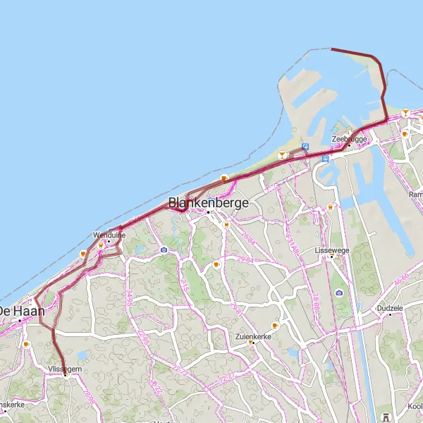 Karten-Miniaturansicht der Radinspiration "Gravel-Tour rund um Vlissegem" in Prov. West-Vlaanderen, Belgium. Erstellt vom Tarmacs.app-Routenplaner für Radtouren
