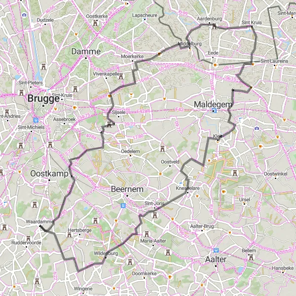 Karten-Miniaturansicht der Radinspiration "Schöne Straßenroute durch Westflandern" in Prov. West-Vlaanderen, Belgium. Erstellt vom Tarmacs.app-Routenplaner für Radtouren