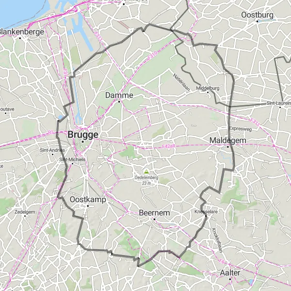 Karten-Miniaturansicht der Radinspiration "Loppem Rundfahrt" in Prov. West-Vlaanderen, Belgium. Erstellt vom Tarmacs.app-Routenplaner für Radtouren