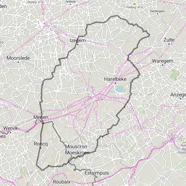 Map miniature of "Wakken Discovery" cycling inspiration in Prov. West-Vlaanderen, Belgium. Generated by Tarmacs.app cycling route planner