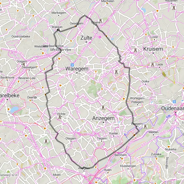 Miniatuurkaart van de fietsinspiratie "Wegfietsen door West-Vlaanderen" in Prov. West-Vlaanderen, Belgium. Gemaakt door de Tarmacs.app fietsrouteplanner