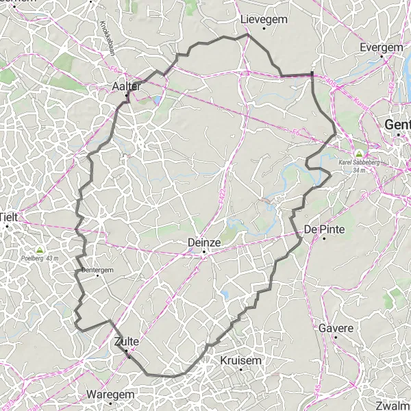 Map miniature of "Wakken to Oeselgem Loop" cycling inspiration in Prov. West-Vlaanderen, Belgium. Generated by Tarmacs.app cycling route planner