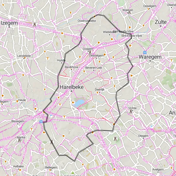 Karten-Miniaturansicht der Radinspiration "Radtour von Sint-Eloois-Vijve nach Sint-Baafs-Vijve" in Prov. West-Vlaanderen, Belgium. Erstellt vom Tarmacs.app-Routenplaner für Radtouren