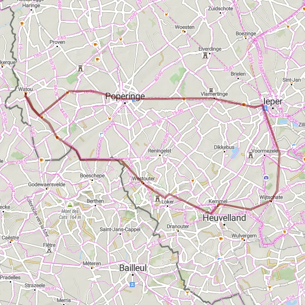 Miniature de la carte de l'inspiration cycliste "Les Collines de Heuvelland" dans la Prov. West-Vlaanderen, Belgium. Générée par le planificateur d'itinéraire cycliste Tarmacs.app