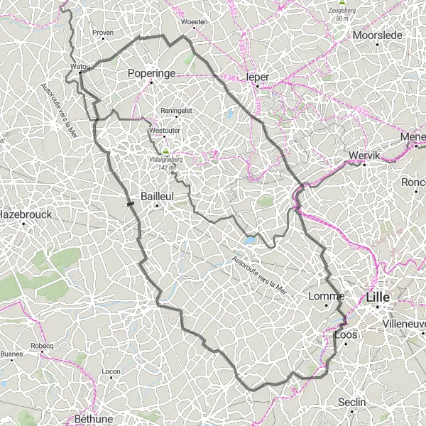 Karten-Miniaturansicht der Radinspiration "Geschichtsträchtige Dörfer und atemberaubende Ausblicke" in Prov. West-Vlaanderen, Belgium. Erstellt vom Tarmacs.app-Routenplaner für Radtouren