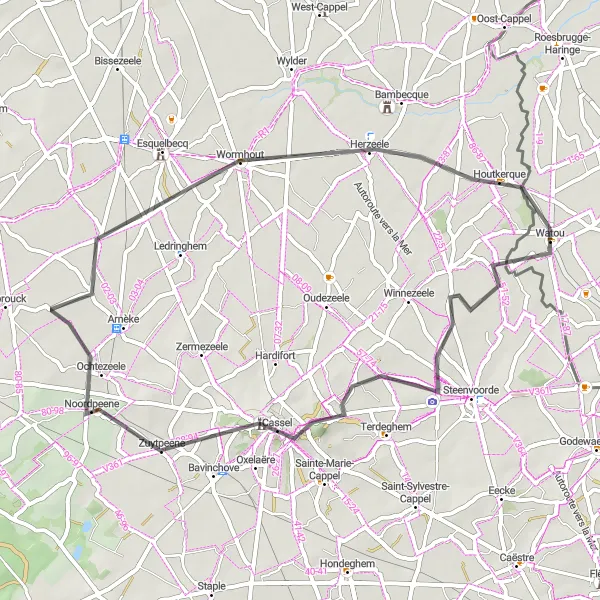 Karten-Miniaturansicht der Radinspiration "Malerei und Geschichte entlang der Route" in Prov. West-Vlaanderen, Belgium. Erstellt vom Tarmacs.app-Routenplaner für Radtouren