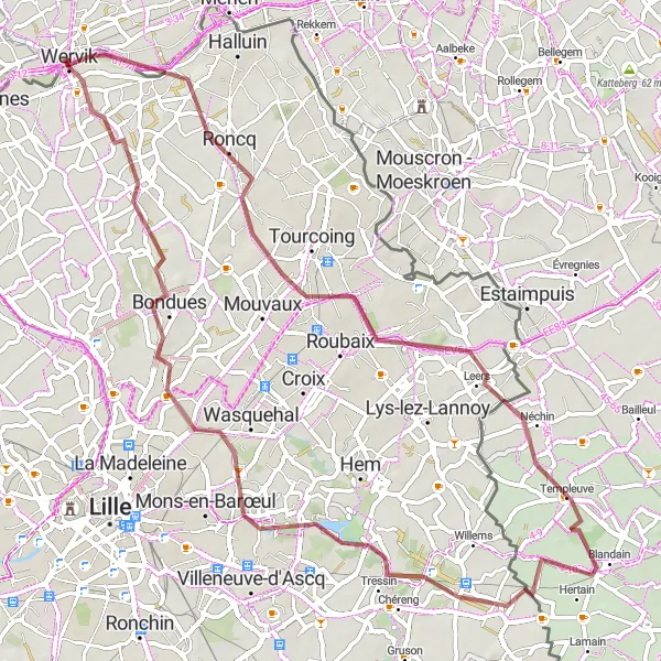 Karten-Miniaturansicht der Radinspiration "Grenzroute West-Vlaanderen" in Prov. West-Vlaanderen, Belgium. Erstellt vom Tarmacs.app-Routenplaner für Radtouren