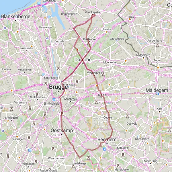 Map miniature of "Historical Highlights of Westkapelle" cycling inspiration in Prov. West-Vlaanderen, Belgium. Generated by Tarmacs.app cycling route planner