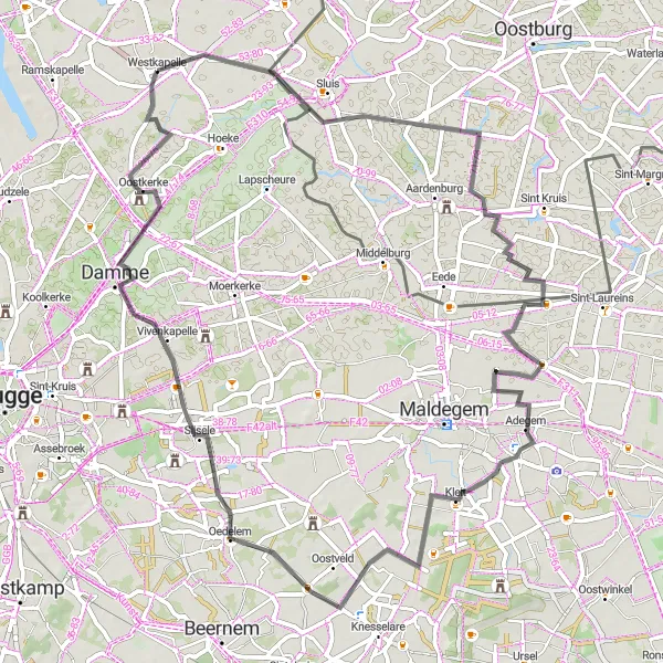 Miniature de la carte de l'inspiration cycliste "Le Tour Historique de Westkapelle" dans la Prov. West-Vlaanderen, Belgium. Générée par le planificateur d'itinéraire cycliste Tarmacs.app