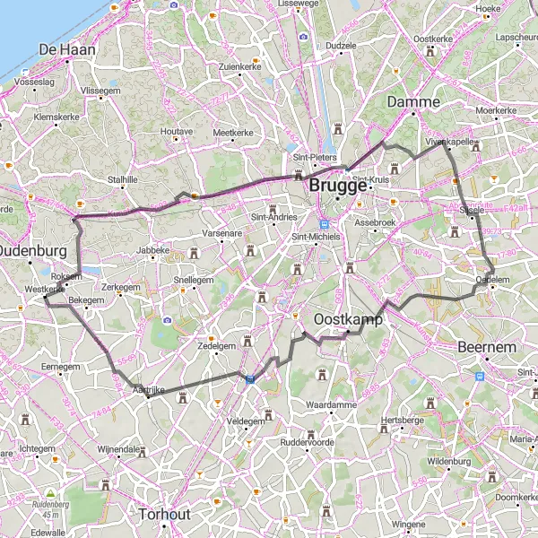 Map miniature of "Roksem and Beyond" cycling inspiration in Prov. West-Vlaanderen, Belgium. Generated by Tarmacs.app cycling route planner