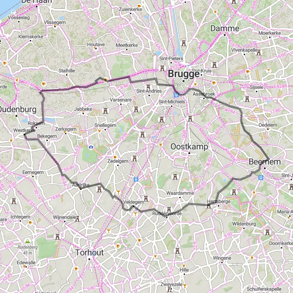 Map miniature of "Charming Countryside Loop" cycling inspiration in Prov. West-Vlaanderen, Belgium. Generated by Tarmacs.app cycling route planner