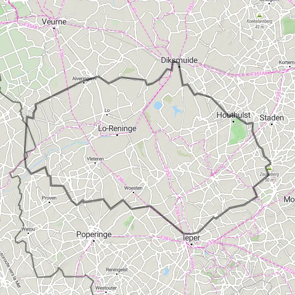 Karten-Miniaturansicht der Radinspiration "Panorama-Tour durch Westflandern" in Prov. West-Vlaanderen, Belgium. Erstellt vom Tarmacs.app-Routenplaner für Radtouren