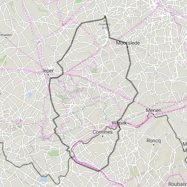 Map miniature of "Westrozebeke Loop" cycling inspiration in Prov. West-Vlaanderen, Belgium. Generated by Tarmacs.app cycling route planner