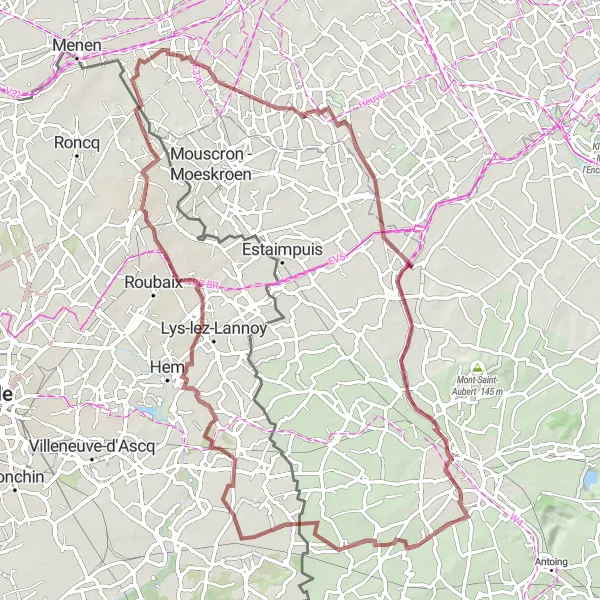 Karten-Miniaturansicht der Radinspiration "Gravelroute durch Rollegem und Ere" in Prov. West-Vlaanderen, Belgium. Erstellt vom Tarmacs.app-Routenplaner für Radtouren