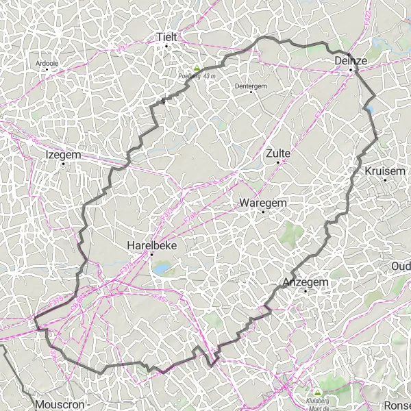 Karten-Miniaturansicht der Radinspiration "Spannende Radtour mit 98 km durch die beeindruckende Landschaft von West-Vlaanderen" in Prov. West-Vlaanderen, Belgium. Erstellt vom Tarmacs.app-Routenplaner für Radtouren