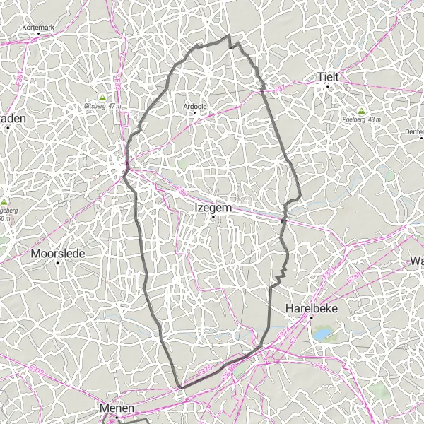 Karten-Miniaturansicht der Radinspiration "Faszinierende Radtour über 62 km durch die Landschaft von West-Vlaanderen" in Prov. West-Vlaanderen, Belgium. Erstellt vom Tarmacs.app-Routenplaner für Radtouren