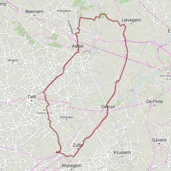 Miniature de la carte de l'inspiration cycliste "Parcours de Gravel à travers la campagne flamande" dans la Prov. West-Vlaanderen, Belgium. Générée par le planificateur d'itinéraire cycliste Tarmacs.app