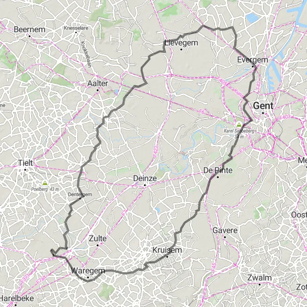 Miniatuurkaart van de fietsinspiratie "Wegroute van Wielsbeke naar Kasteel Ruffo de Bonneval" in Prov. West-Vlaanderen, Belgium. Gemaakt door de Tarmacs.app fietsrouteplanner