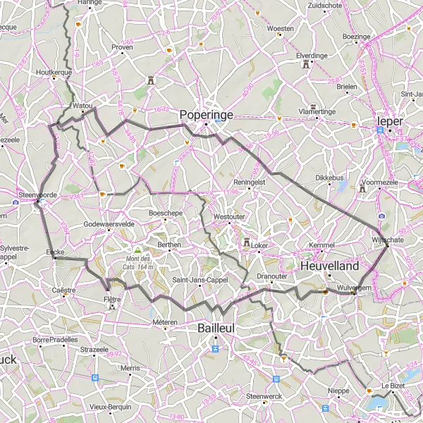 Miniature de la carte de l'inspiration cycliste "La Route des Tranchées de Bayernwald" dans la Prov. West-Vlaanderen, Belgium. Générée par le planificateur d'itinéraire cycliste Tarmacs.app