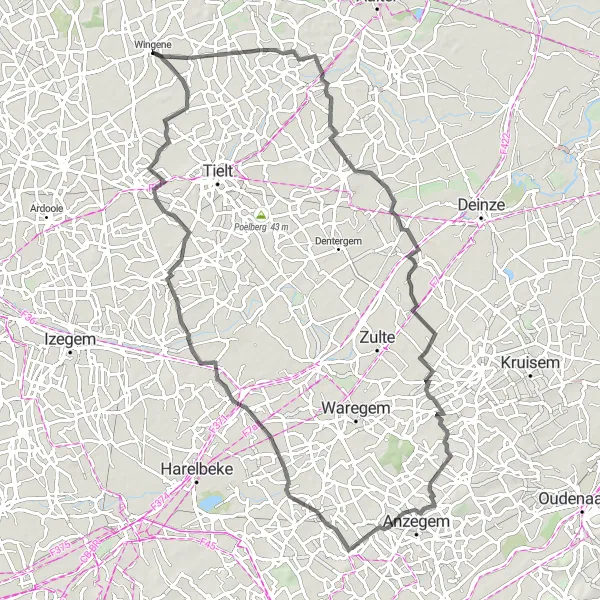 Map miniature of "Wingene Grand Road Tour" cycling inspiration in Prov. West-Vlaanderen, Belgium. Generated by Tarmacs.app cycling route planner