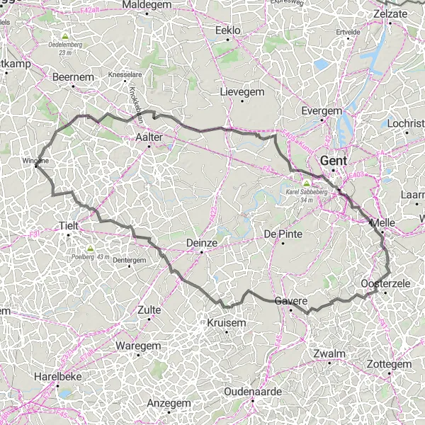 Karten-Miniaturansicht der Radinspiration "Radroute von Wildenburg nach Aalter-Brug, Kasteel Blauw Huys, Gontrode, Gavere, Machelen und zurück" in Prov. West-Vlaanderen, Belgium. Erstellt vom Tarmacs.app-Routenplaner für Radtouren