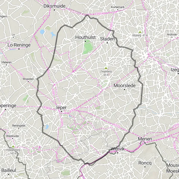 Miniature de la carte de l'inspiration cycliste "Tour historique de Dadizele à Zarren" dans la Prov. West-Vlaanderen, Belgium. Générée par le planificateur d'itinéraire cycliste Tarmacs.app
