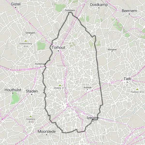 Miniatuurkaart van de fietsinspiratie "Rondrit Zedelgem - Beitem - Zedelgem" in Prov. West-Vlaanderen, Belgium. Gemaakt door de Tarmacs.app fietsrouteplanner