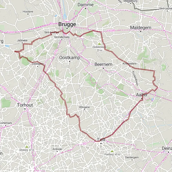 Miniatuurkaart van de fietsinspiratie "Landschappen en Kastelen Gravelroute" in Prov. West-Vlaanderen, Belgium. Gemaakt door de Tarmacs.app fietsrouteplanner