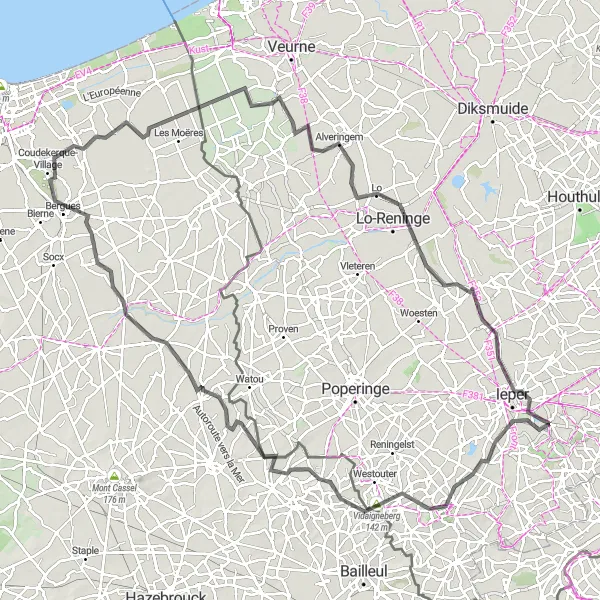 Karten-Miniaturansicht der Radinspiration "Historische Fahrradtour rund um Zillebeke" in Prov. West-Vlaanderen, Belgium. Erstellt vom Tarmacs.app-Routenplaner für Radtouren