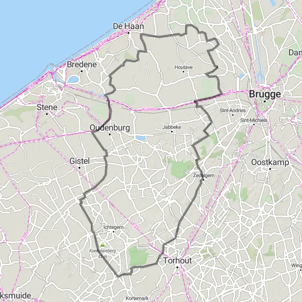 Karten-Miniaturansicht der Radinspiration "Landschaftsroute Zuienkerke - Nieuwmunster" in Prov. West-Vlaanderen, Belgium. Erstellt vom Tarmacs.app-Routenplaner für Radtouren