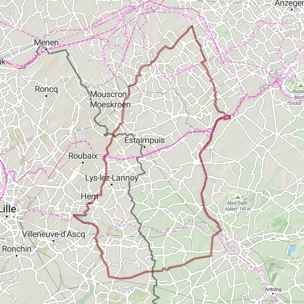 Karten-Miniaturansicht der Radinspiration "Rundfahrt von Zwevegem nach Helkijn und zurück" in Prov. West-Vlaanderen, Belgium. Erstellt vom Tarmacs.app-Routenplaner für Radtouren