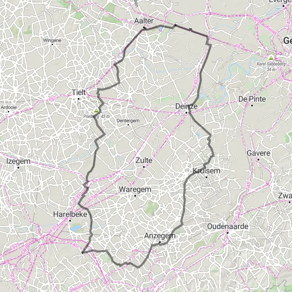 Karten-Miniaturansicht der Radinspiration "Rundfahrt von Zwevegem nach Kasteel Banhout und zurück" in Prov. West-Vlaanderen, Belgium. Erstellt vom Tarmacs.app-Routenplaner für Radtouren
