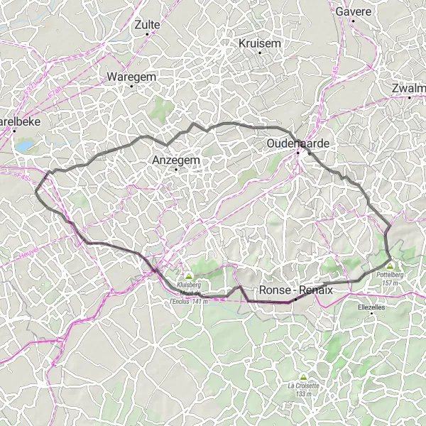 Miniatuurkaart van de fietsinspiratie "Pittoreske dorpen en heuvelachtige landschappen" in Prov. West-Vlaanderen, Belgium. Gemaakt door de Tarmacs.app fietsrouteplanner